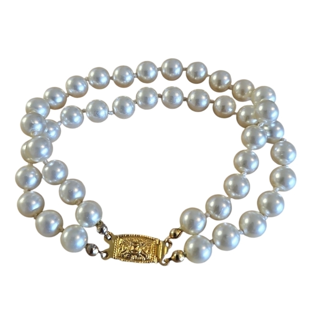 Vintage Art Deco Glass Pearl Multi Strand Bracelet Hand-Knotted